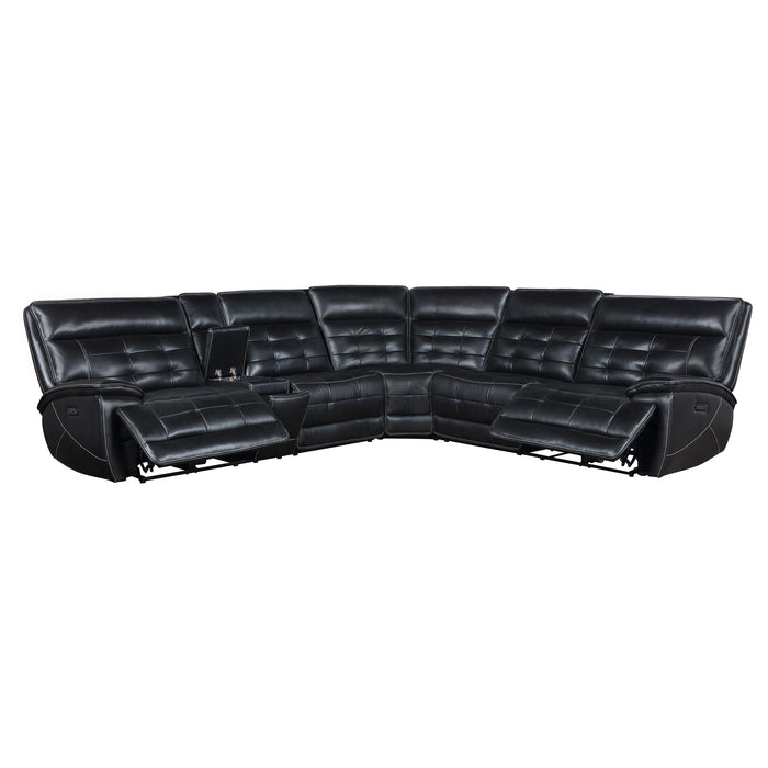 Hewitt Leather Upholstered Power Reclining Sectional Black - California Furniture (Coachella, CA)
