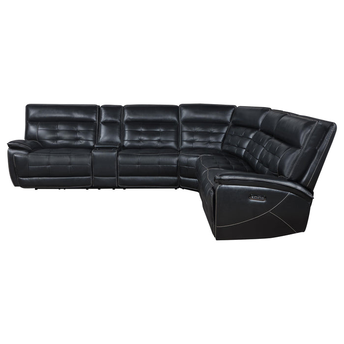 Hewitt Leather Upholstered Power Reclining Sectional Black - California Furniture (Coachella, CA)