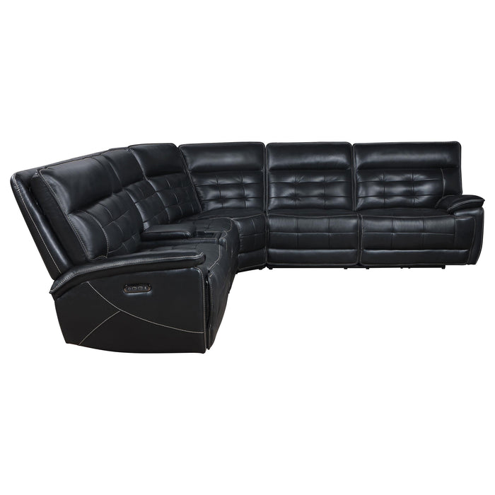 Hewitt Leather Upholstered Power Reclining Sectional Black - California Furniture (Coachella, CA)