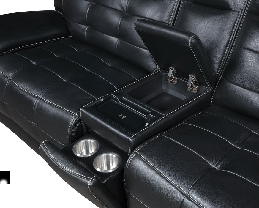 Hewitt Leather Upholstered Power Reclining Sectional Black - California Furniture (Coachella, CA)