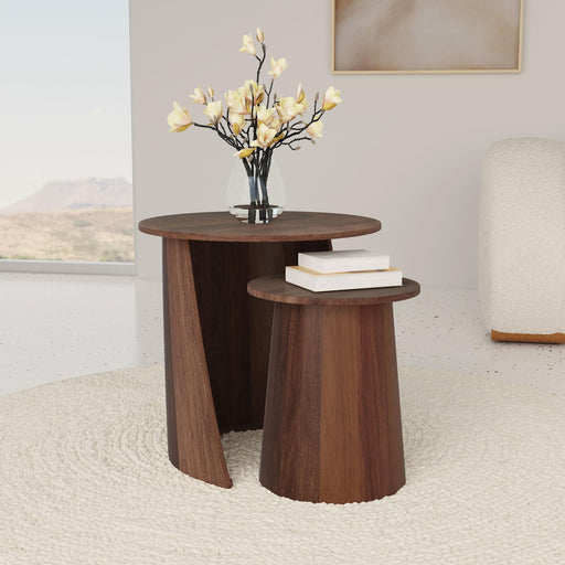 Yency 2-piece Round Mango Wood Nesting Table Set Dark Brown - California Furniture (Coachella, CA)