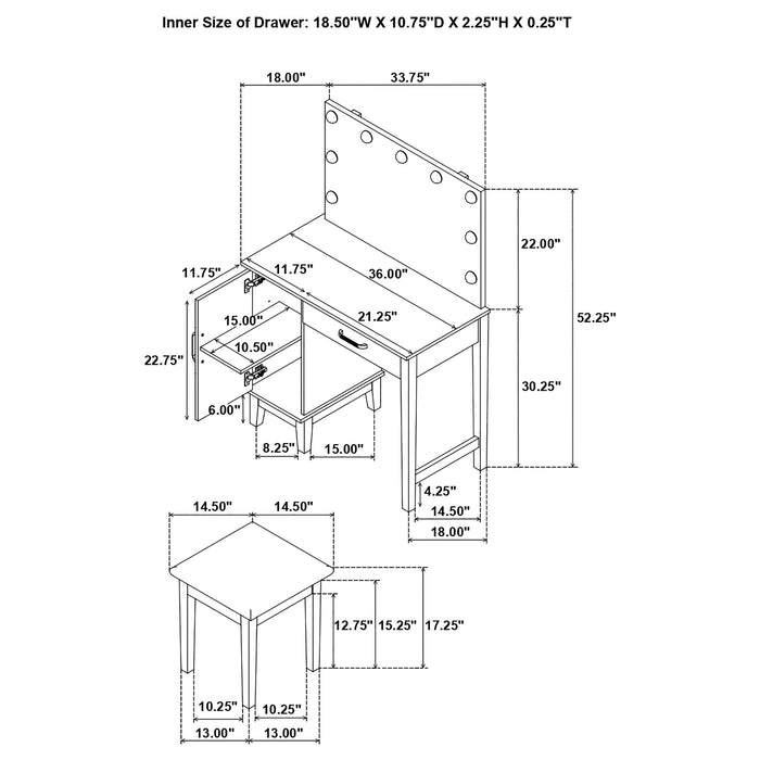 Elijah Makeup Vanity Table with LED Mirror and Stool - California Furniture (Coachella, CA)
