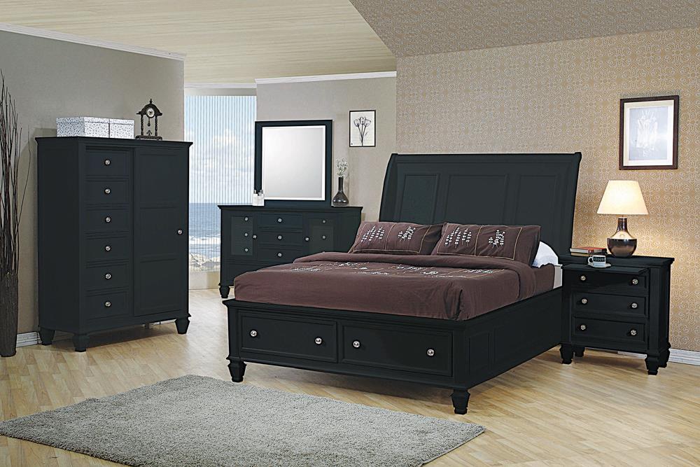 Sandy Beach Queen & E.King Storage Sleigh Bed Black & White - California Furniture (Coachella, CA)