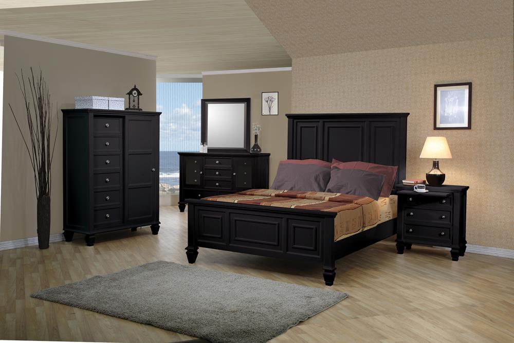 Sandy Beach Queen & E.King Panel Bed with High Headboard Black & White - California Furniture (Coachella, CA)