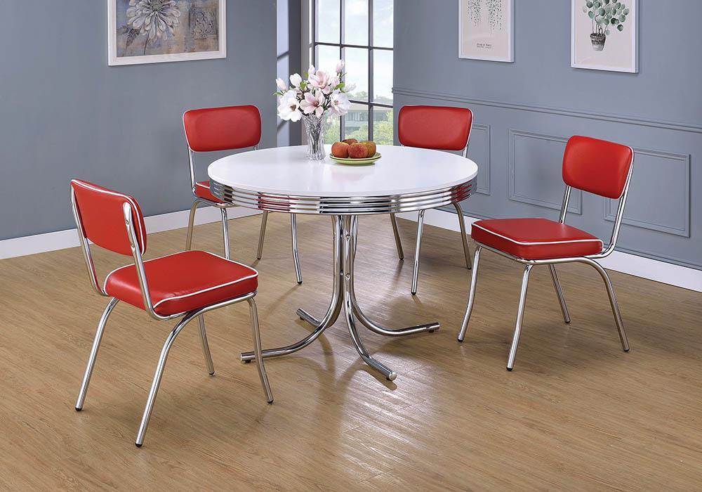 Retro Round Dining Table Glossy White and Chrome - California Furniture (Coachella, CA)