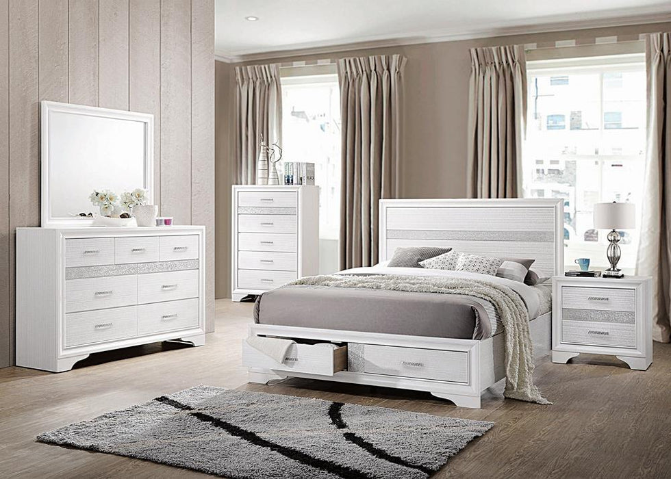 Miranda California King. E.King, & Queen 2-drawer Storage Bed Black & White - California Furniture (Coachella, CA)