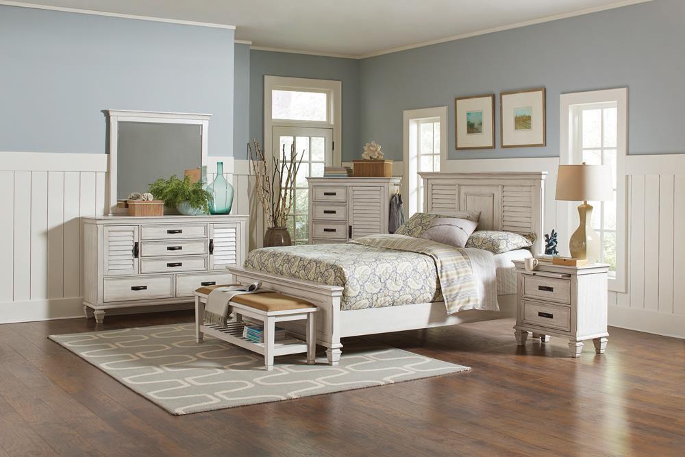 Franco Eastern King & Queen Panel Bed Antique White & Oak - California Furniture (Coachella, CA)