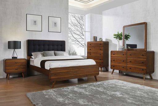 Robyn California King, E.King, & Queen Bed with Upholstered Headboard Dark Walnut - California Furniture (Coachella, CA)