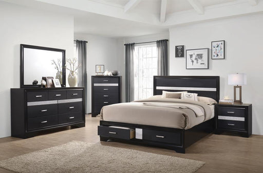 Miranda California King. E.King, & Queen 2-drawer Storage Bed Black & White - California Furniture (Coachella, CA)