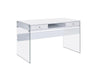 Dobrev 2-drawer Writing Desk Glossy White and Clear - California Furniture (Coachella, CA)