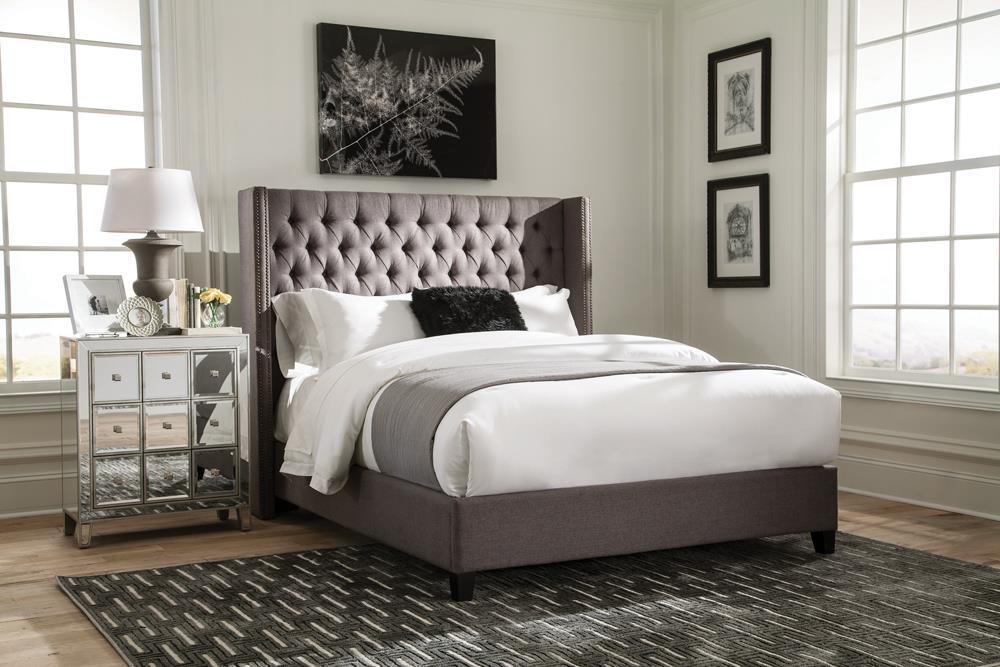 Bancroft Demi-wing Upholstered California King, E.King, Queen & Full Bed Grey - California Furniture (Coachella, CA)