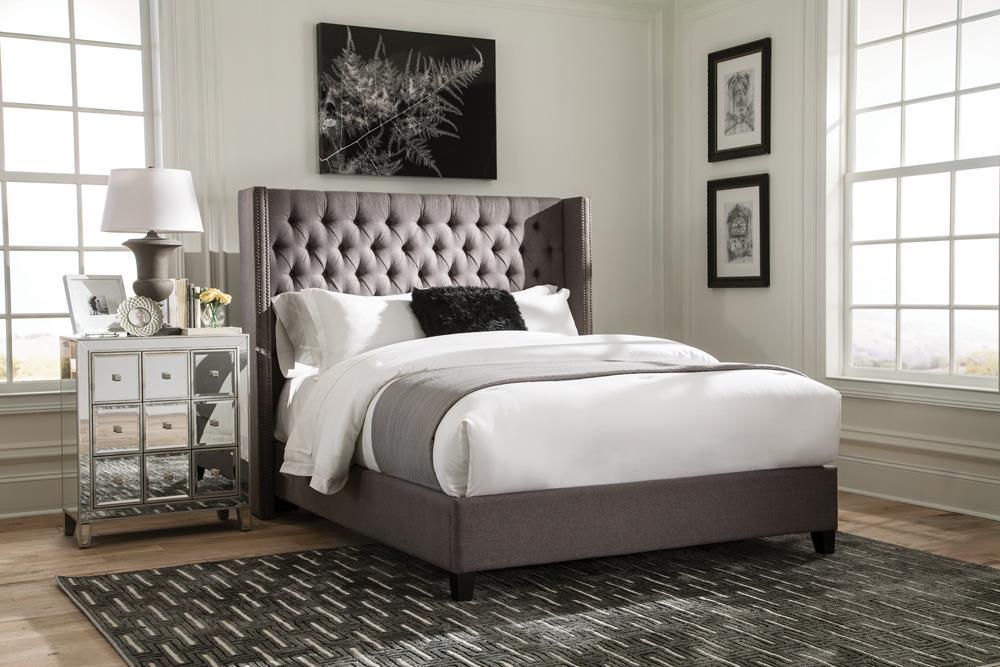 Bancroft Demi-wing Upholstered California King, E.King, Queen & Full Bed Grey - California Furniture (Coachella, CA)