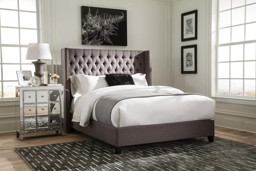 Bancroft Demi-wing Upholstered California King, E.King, Queen & Full Bed Grey - California Furniture (Coachella, CA)