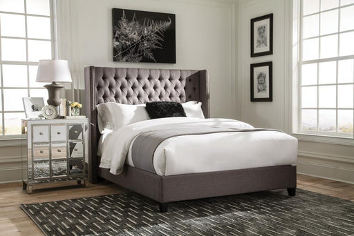 Bancroft Demi-wing Upholstered California King, E.King, Queen & Full Bed Grey - California Furniture (Coachella, CA)