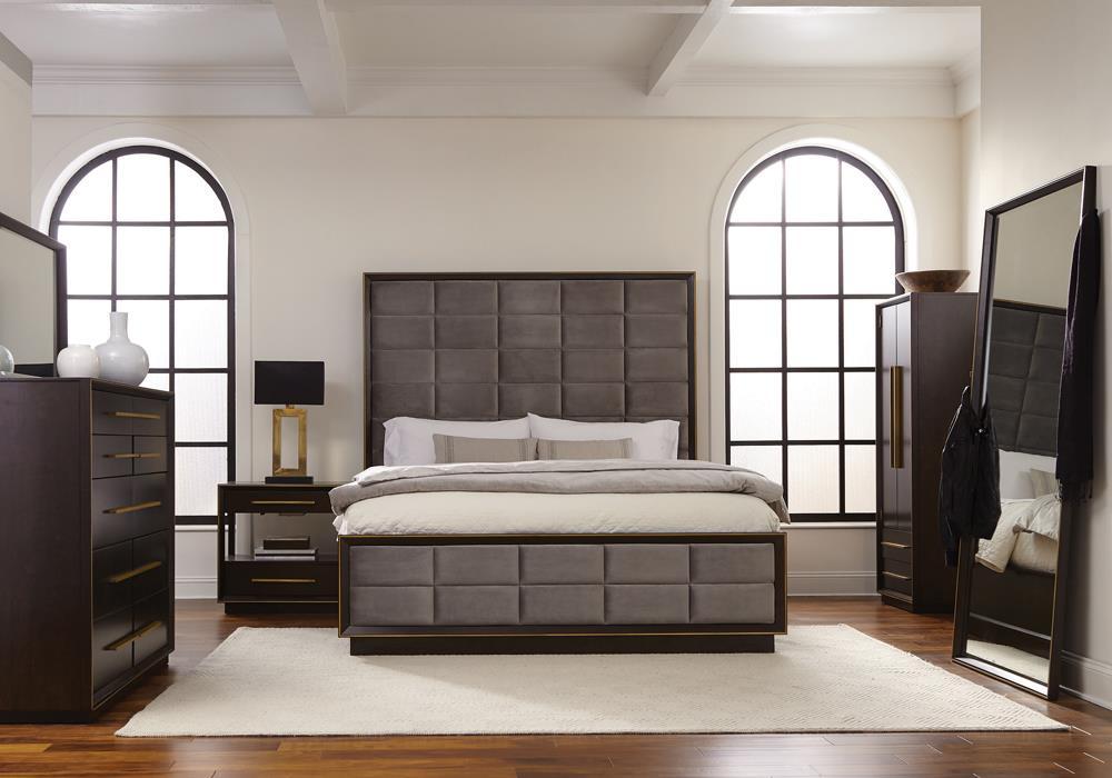 Durango California King, Eastren King, & Queen Upholstered Bed Smoked Peppercorn and Grey - California Furniture (Coachella, CA)