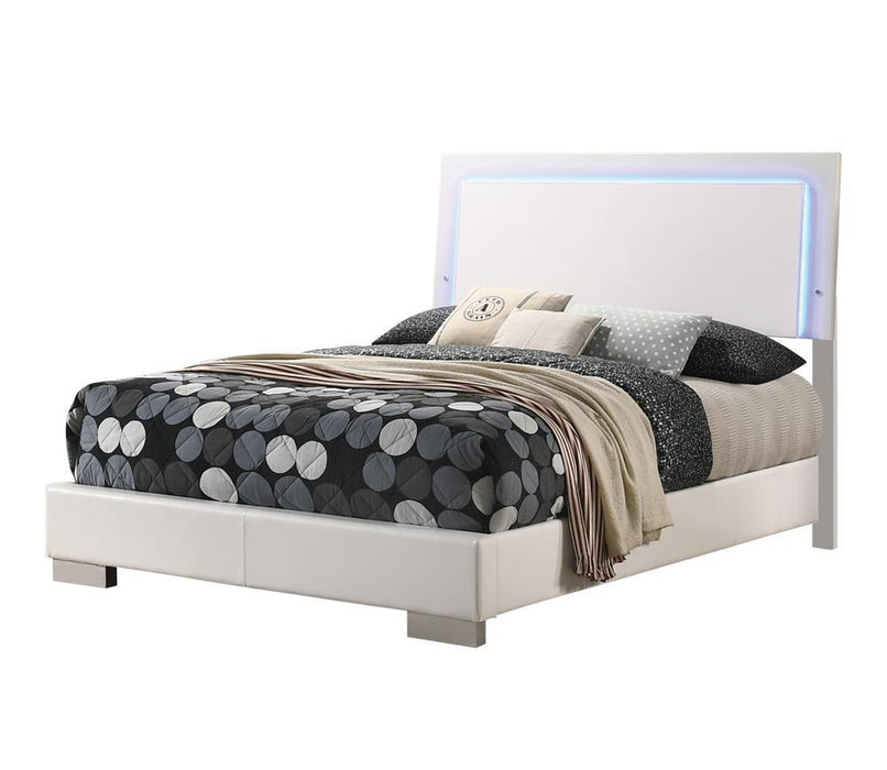 Felicity Full & Twin Panel Bed with LED Lighting Glossy White - California Furniture (Coachella, CA)