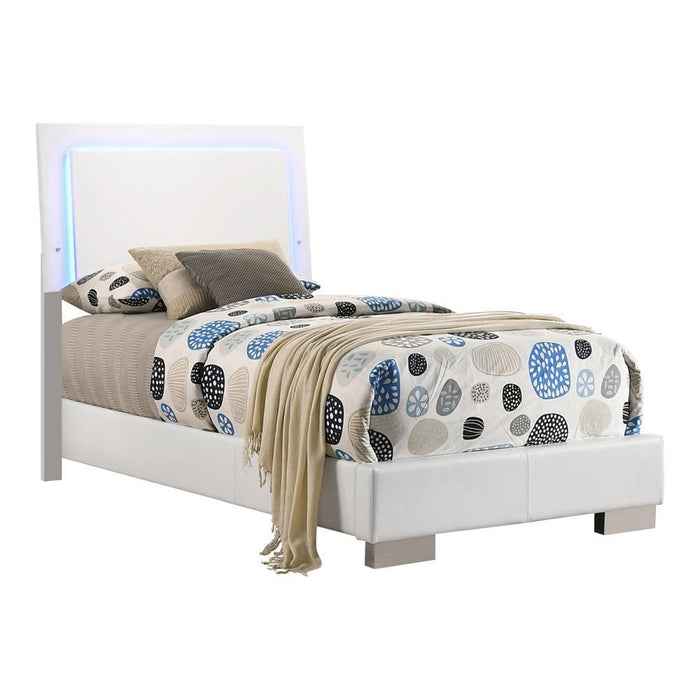 Felicity Full & Twin Panel Bed with LED Lighting Glossy White - California Furniture (Coachella, CA)