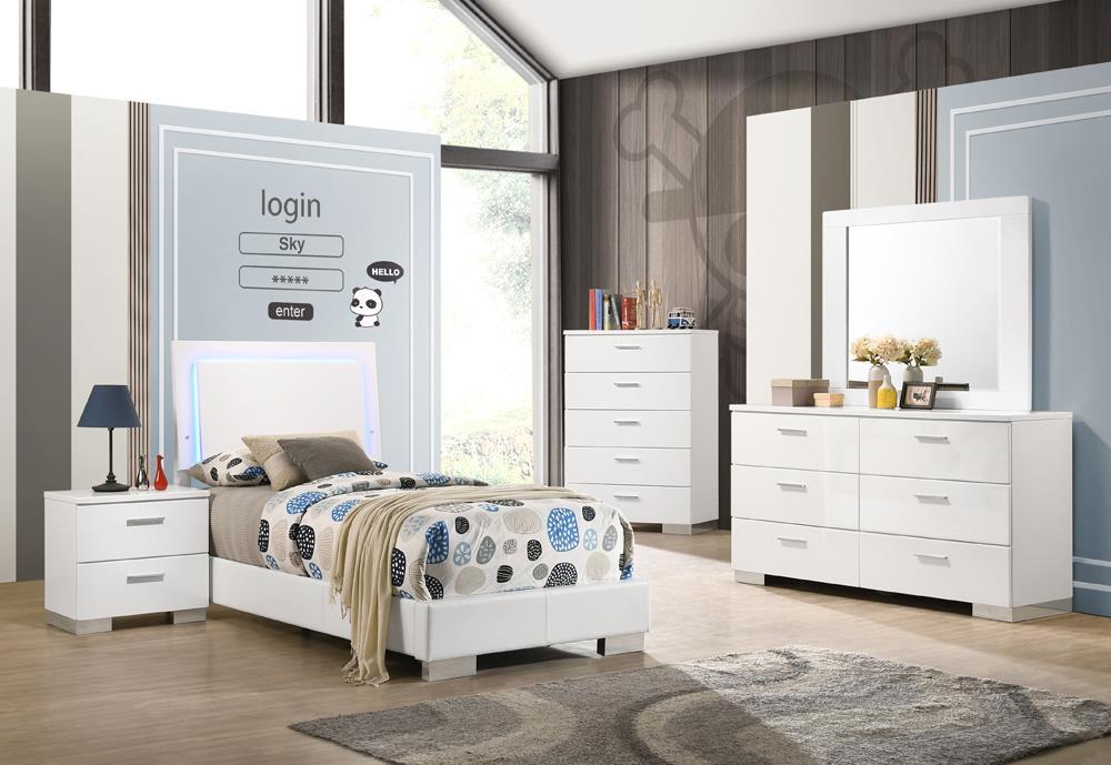 Felicity Full & Twin Panel Bed with LED Lighting Glossy White - California Furniture (Coachella, CA)