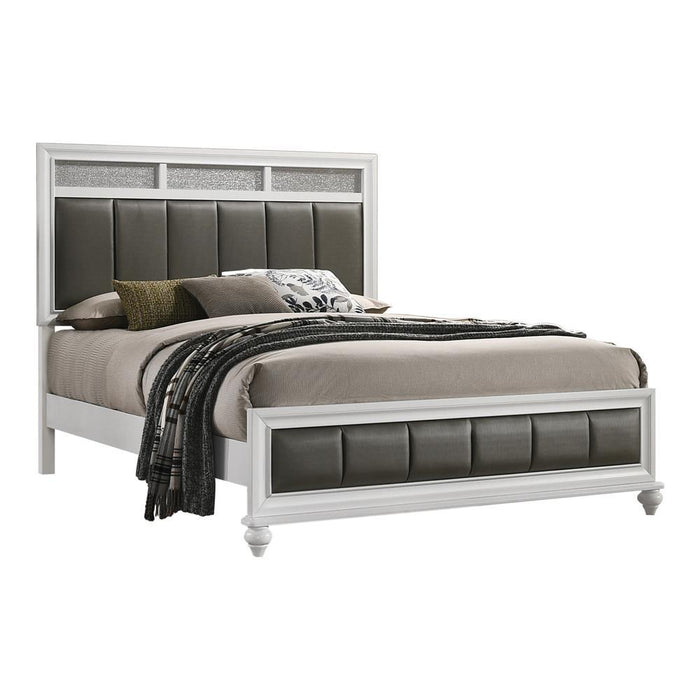 Barzini California King, E.King, & Queen Upholstered Panel Bed White - California Furniture (Coachella, CA)