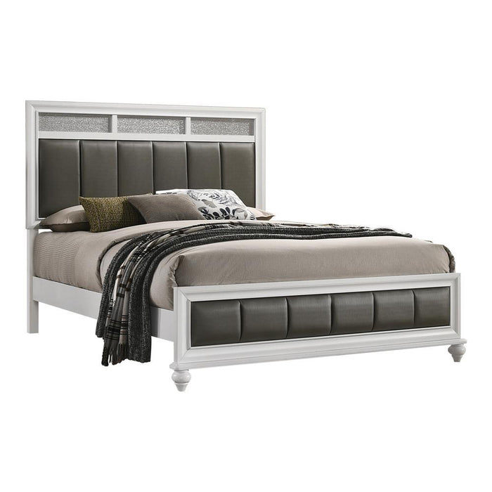 Barzini California King, E.King, & Queen Upholstered Panel Bed White - California Furniture (Coachella, CA)