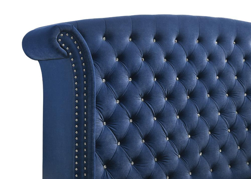 Melody California King, Eastren King, Queen Wingback Upholstered Bed Pacific Blue & Grey - California Furniture (Coachella, CA)