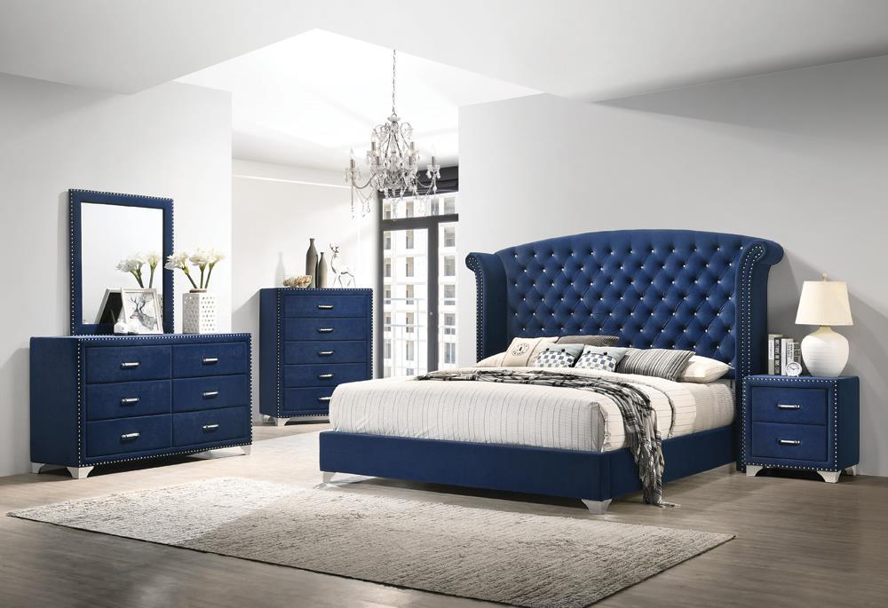 Melody California King, Eastren King, Queen Wingback Upholstered Bed Pacific Blue & Grey - California Furniture (Coachella, CA)