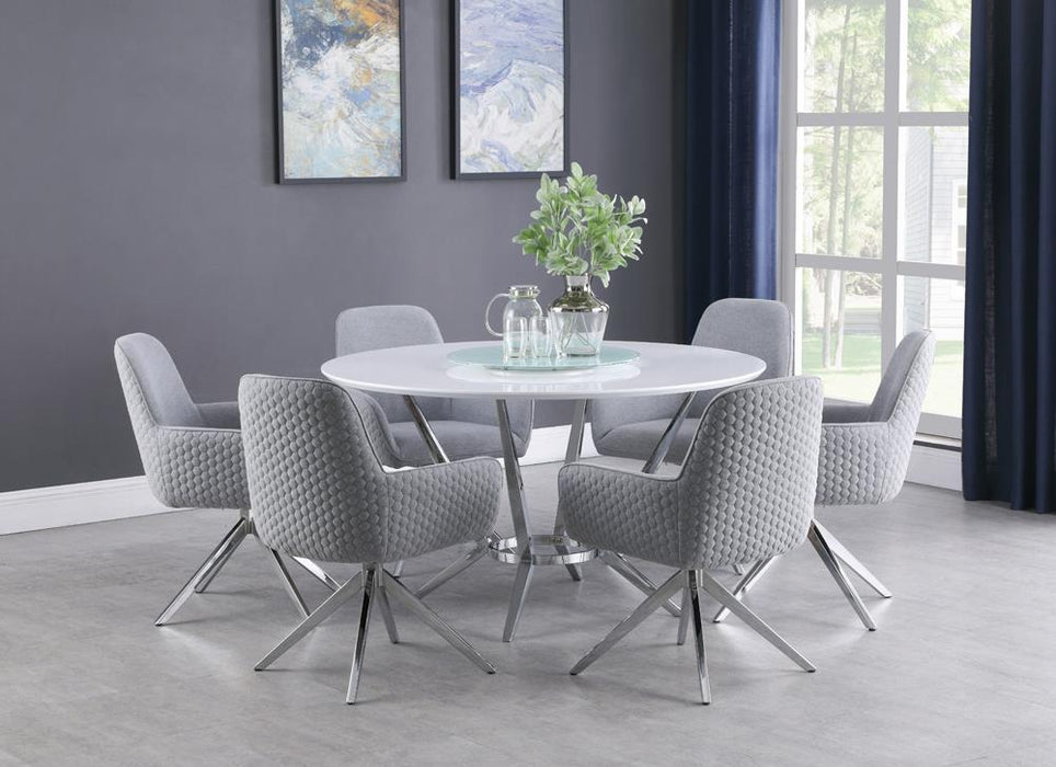 Abby Round Dining Table with Lazy Susan White and Chrome - California Furniture (Coachella, CA)