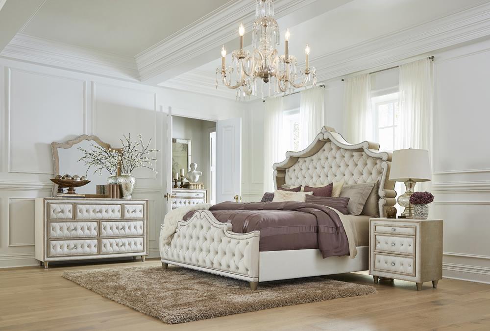 Antonella 5-drawer Upholstered Chest Ivory and Camel - California Furniture (Coachella, CA)