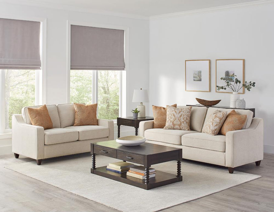 Christine Upholstered Cushion Back Loveseat Beige - California Furniture (Coachella, CA)