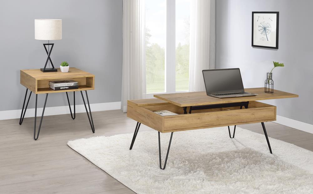 Fanning Lift Top Storage Coffee Table Golden Oak and Black - California Furniture (Coachella, CA)