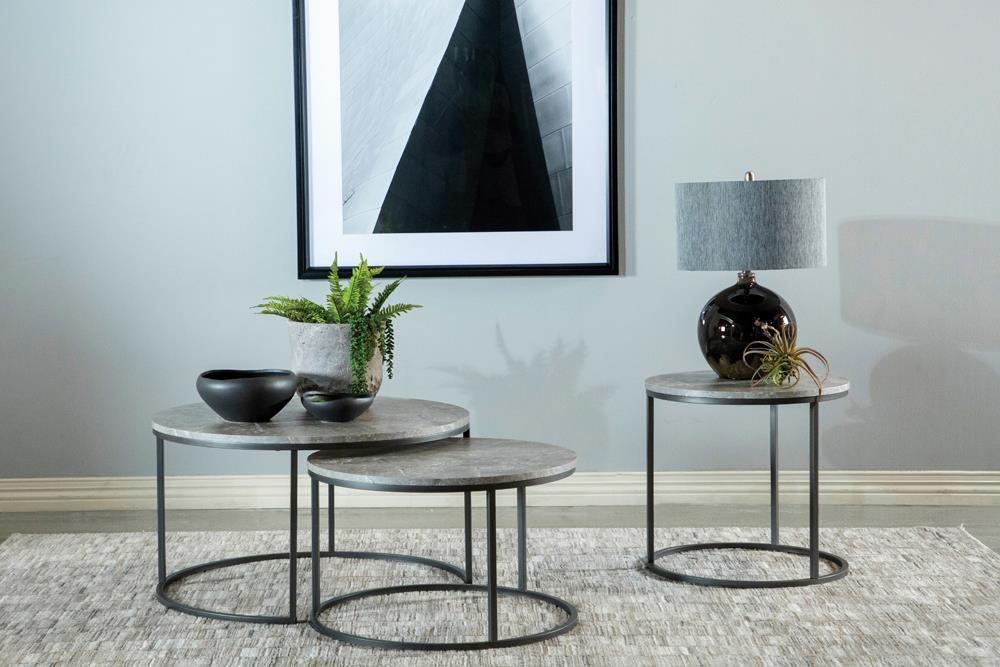 Lainey Round 2-piece Nesting Coffee Table Grey and Gunmetal - California Furniture (Coachella, CA)