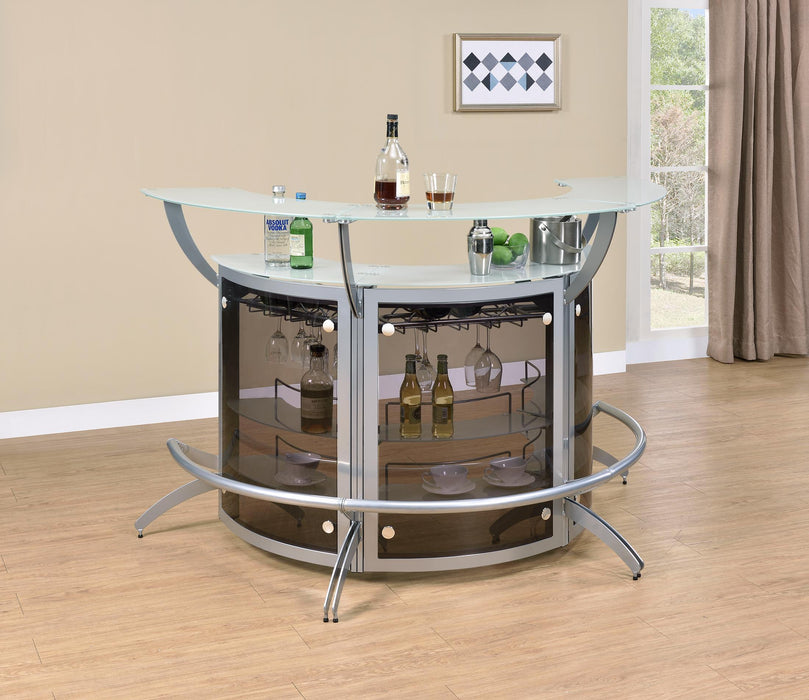 Dallas 2-shelf Curved Home Bar Silver and Frosted Glass (Set of 3) - California Furniture (Coachella, CA)