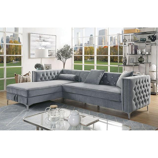 Amie Glam Gray & Black Sectional w/Storage - California Furniture (Coachella, CA)