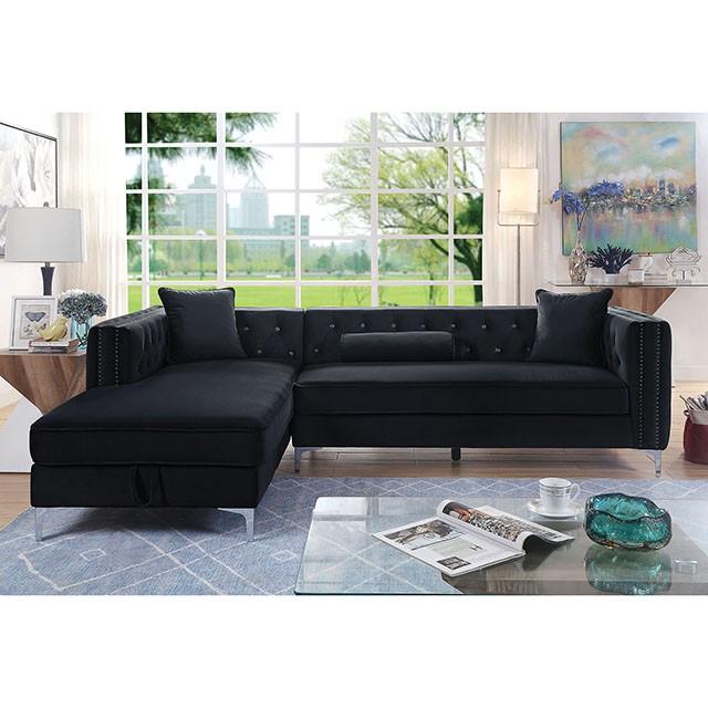Amie Glam Gray & Black Sectional w/Storage - California Furniture (Coachella, CA)