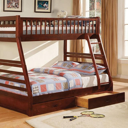 California II Cherry Twin/Full Bunk Bed w/ 2 Drawers Cherry, Walnut, Grey, &Oak - California Furniture (Coachella, CA)