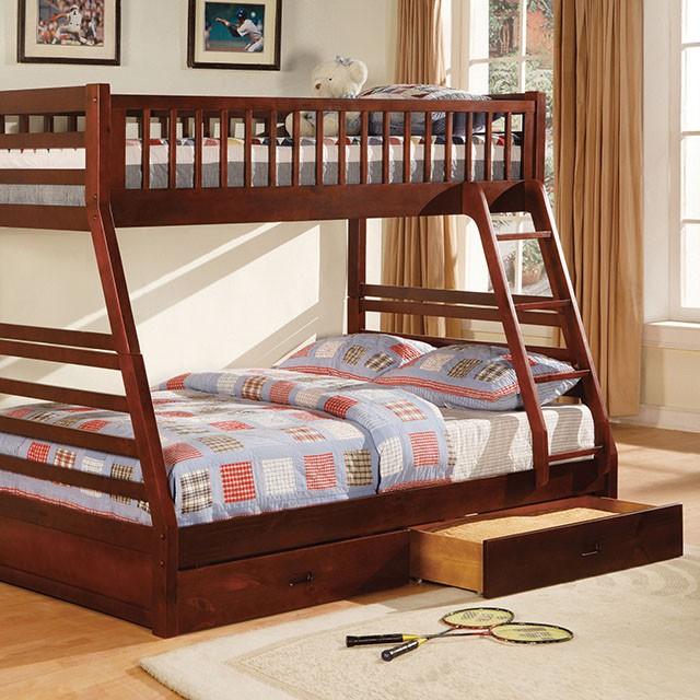 California II Cherry Twin/Full Bunk Bed w/ 2 Drawers Cherry, Walnut, Grey, &Oak - California Furniture (Coachella, CA)