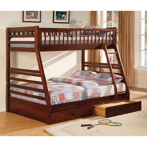 California II Cherry Twin/Full Bunk Bed w/ 2 Drawers Cherry, Walnut, Grey, &Oak - California Furniture (Coachella, CA)
