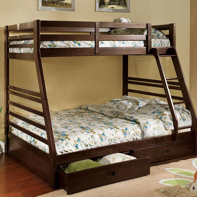 California II Cherry Twin/Full Bunk Bed w/ 2 Drawers Cherry, Walnut, Grey, &Oak - California Furniture (Coachella, CA)