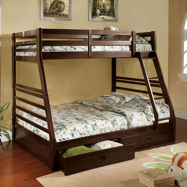 California II Cherry Twin/Full Bunk Bed w/ 2 Drawers Cherry, Walnut, Grey, &Oak - California Furniture (Coachella, CA)