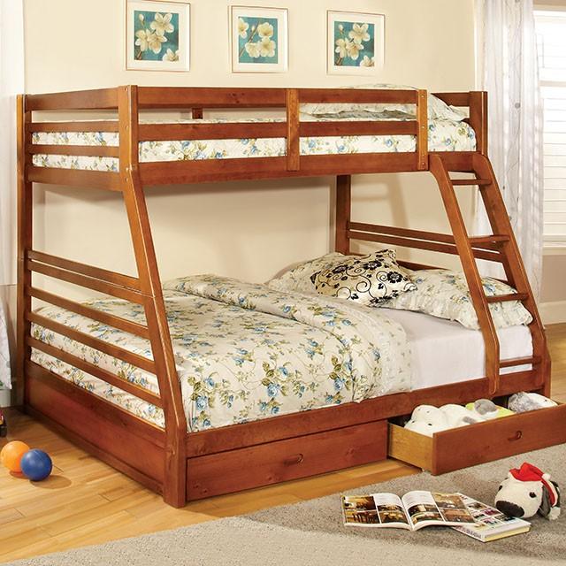 California II Cherry Twin/Full Bunk Bed w/ 2 Drawers Cherry, Walnut, Grey, &Oak - California Furniture (Coachella, CA)