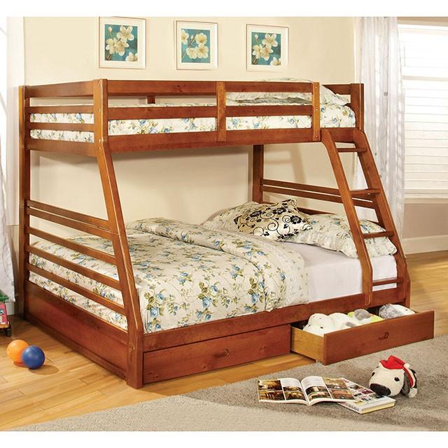 California II Cherry Twin/Full Bunk Bed w/ 2 Drawers Cherry, Walnut, Grey, &Oak - California Furniture (Coachella, CA)