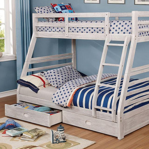 California III Wire-Brushed White Twin/Full Bunk Bed w/ 2 Drawers - California Furniture (Coachella, CA)