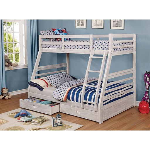 California III Wire-Brushed White Twin/Full Bunk Bed w/ 2 Drawers - California Furniture (Coachella, CA)