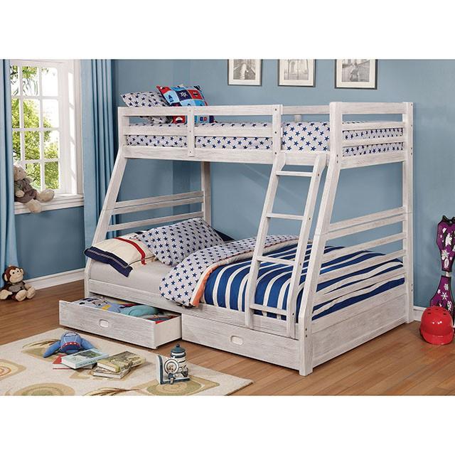California III Wire-Brushed White Twin/Full Bunk Bed w/ 2 Drawers - California Furniture (Coachella, CA)