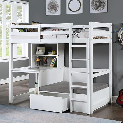 CALLISTUS Twin Workstation Loft Bed, White & Gray - California Furniture (Coachella, CA)
