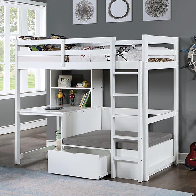 CALLISTUS Twin Workstation Loft Bed, White & Gray - California Furniture (Coachella, CA)