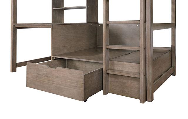 CALLISTUS Twin Workstation Loft Bed, White & Gray - California Furniture (Coachella, CA)