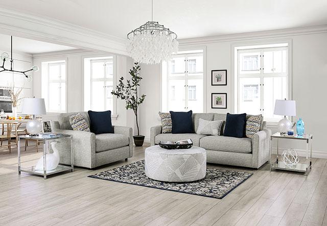 CHANCERY Ottoman, Gray/Navy - California Furniture (Coachella, CA)