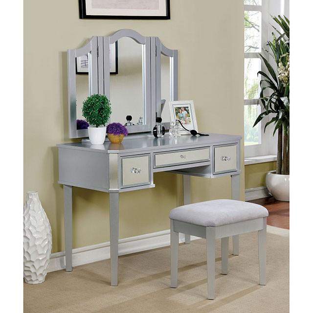 CLARISSE Silver Vanity w/ Stool - California Furniture (Coachella, CA)