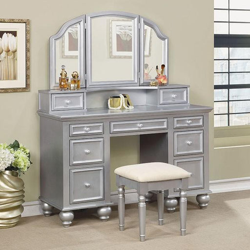 ATHY Silver Vanity w/ Stool - California Furniture (Coachella, CA)